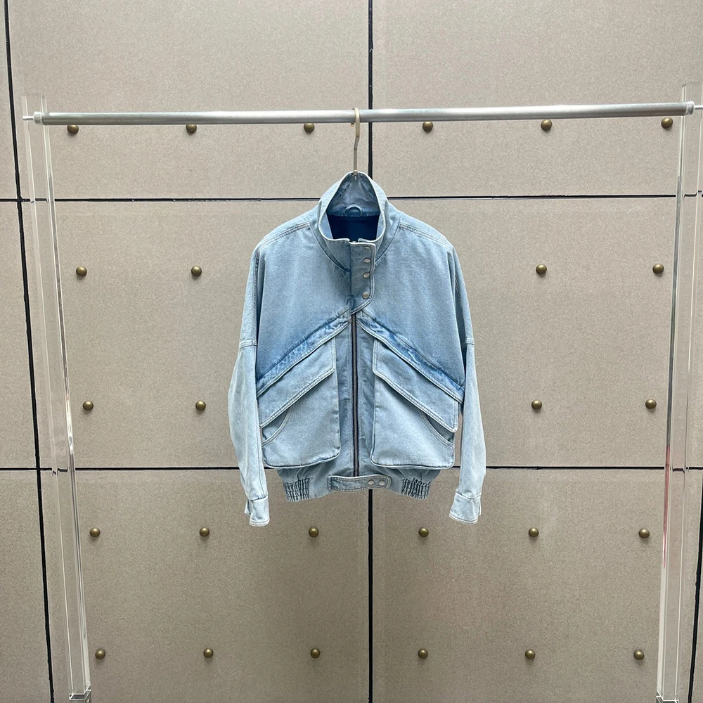 

Хлопковая женская куртка Y2K в стиле ретро с большими накладными карманами, элегантная универсальная джинсовая куртка в пригородном стиле, новинка осени 2023 года