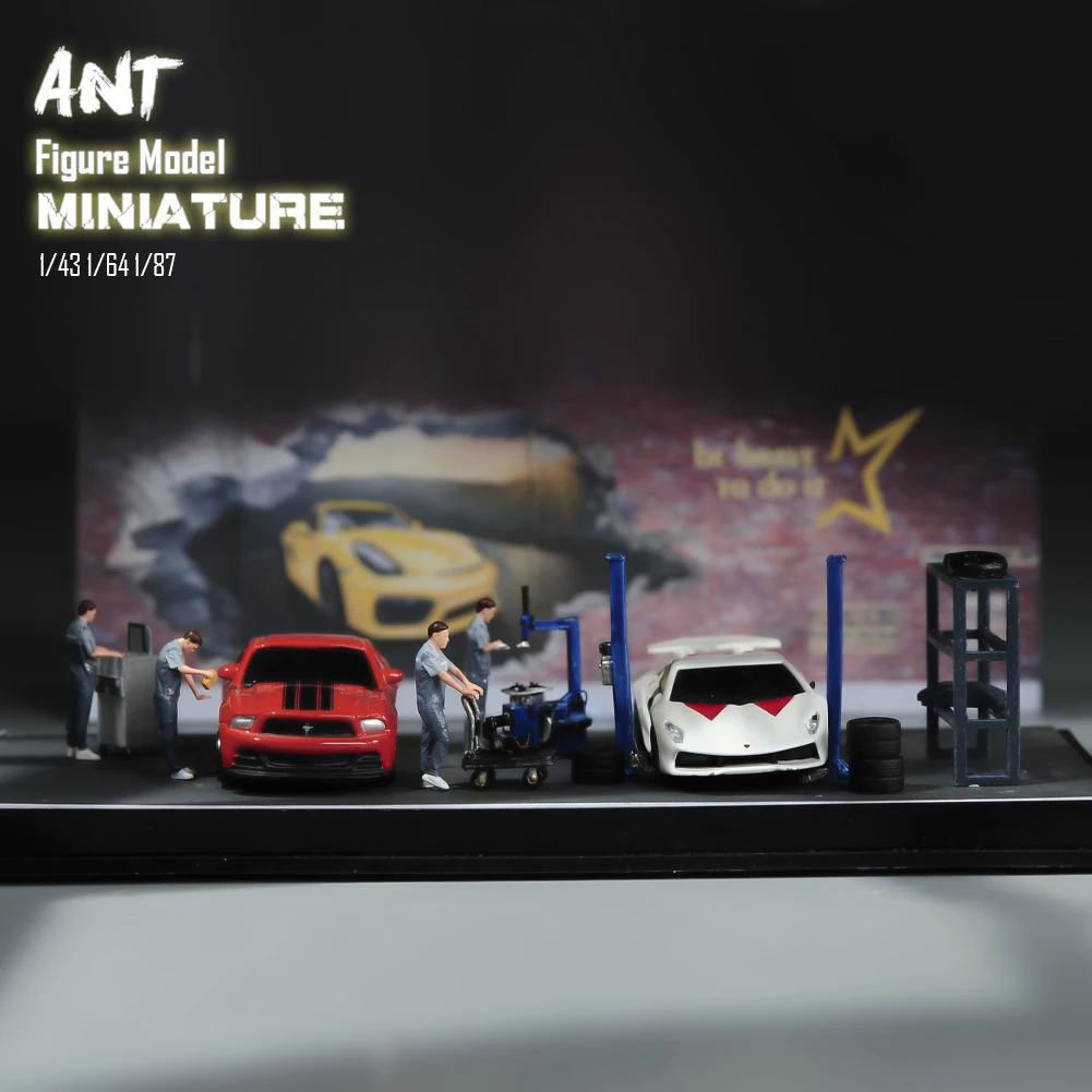 Painted Miniatures1/64 1/87Car Repairman Add Gas Worker Car Inspection Station Scene Props Figure Model View Toys Car Decoration