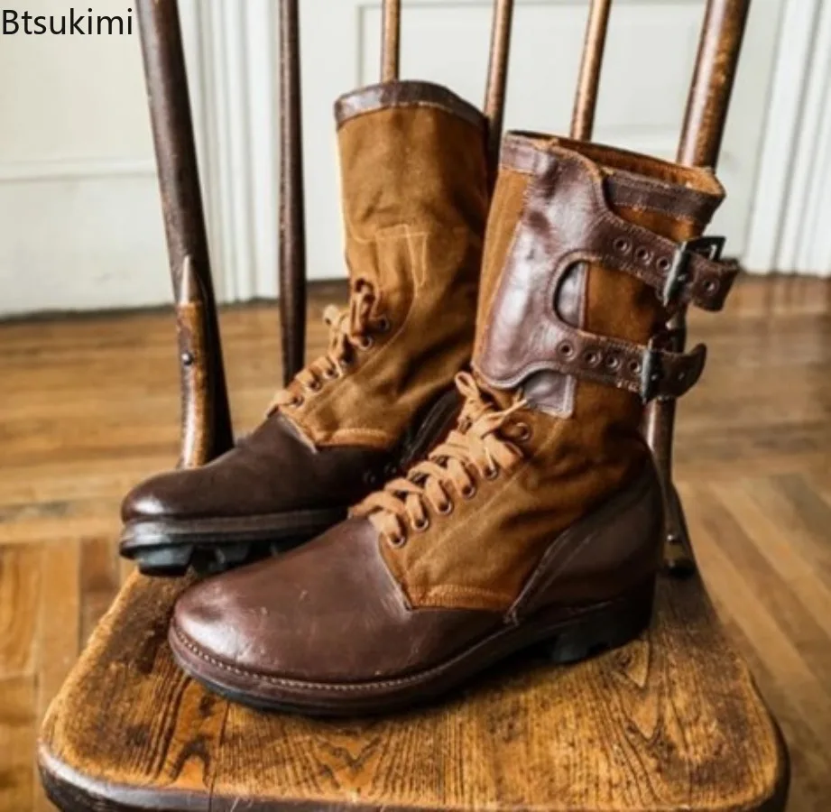 2026 Mittelalterliche Steampunk Cosplay Stiefel für Herren Winter Larp Wikinger Piraten PU-Leder Militärstiefel Karneval Party Fantasie Ritterstiefel