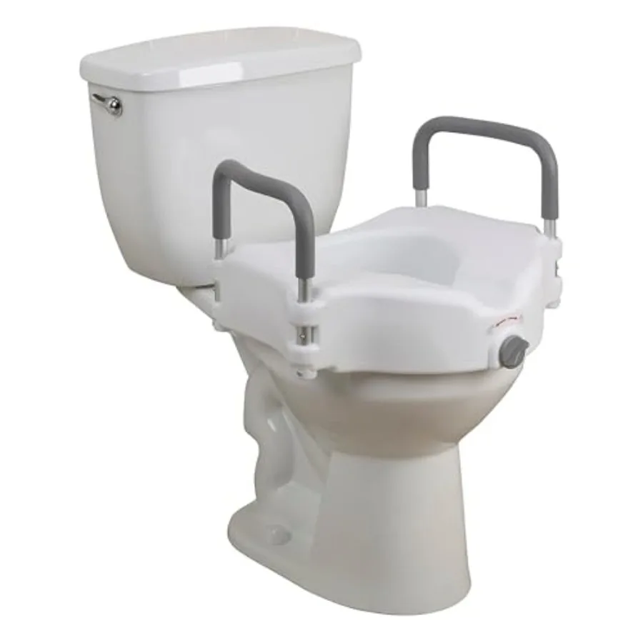 

Drive Medical 2-in-1 Raised Toilet Seat with Removable Padded Arms - Elevated Bathroom Safety Support - Secure Locking Attachme