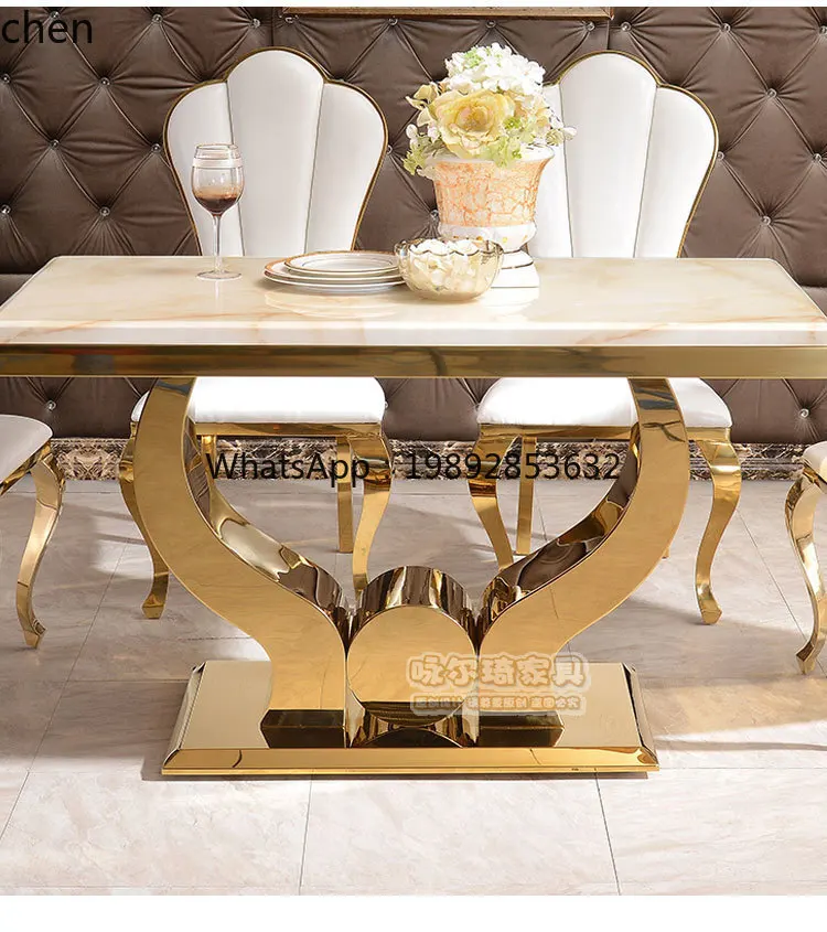 light luxury marble dining table and chair combination simple stainless steel rectangular dining table and chair
