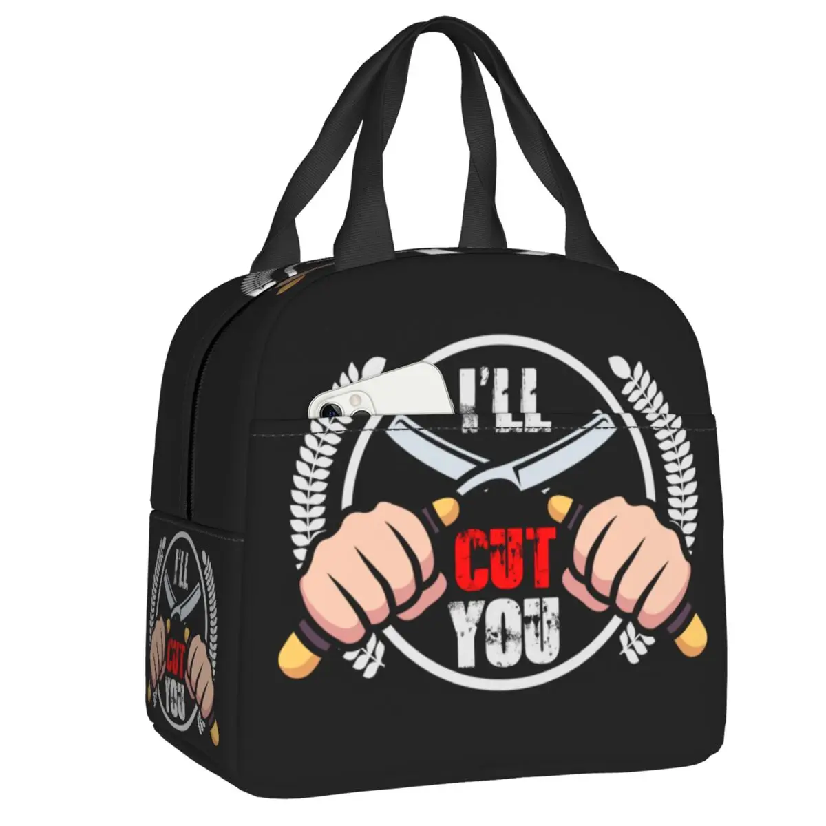 

Custom Barber Hairdresser Portable Lunch Box Women Leakproof I'll Cut You Cooler Thermal Food Insulated Lunch Bag Office Work