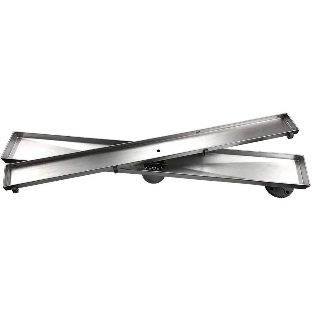 Ralo Linear de Chuveiro de 24 Polegadas com Grelha para Inserção de Azulejo, Ralo de Chão em Aço Inoxidável Escovado, Pés Niveladores, Coletor de Cabelos