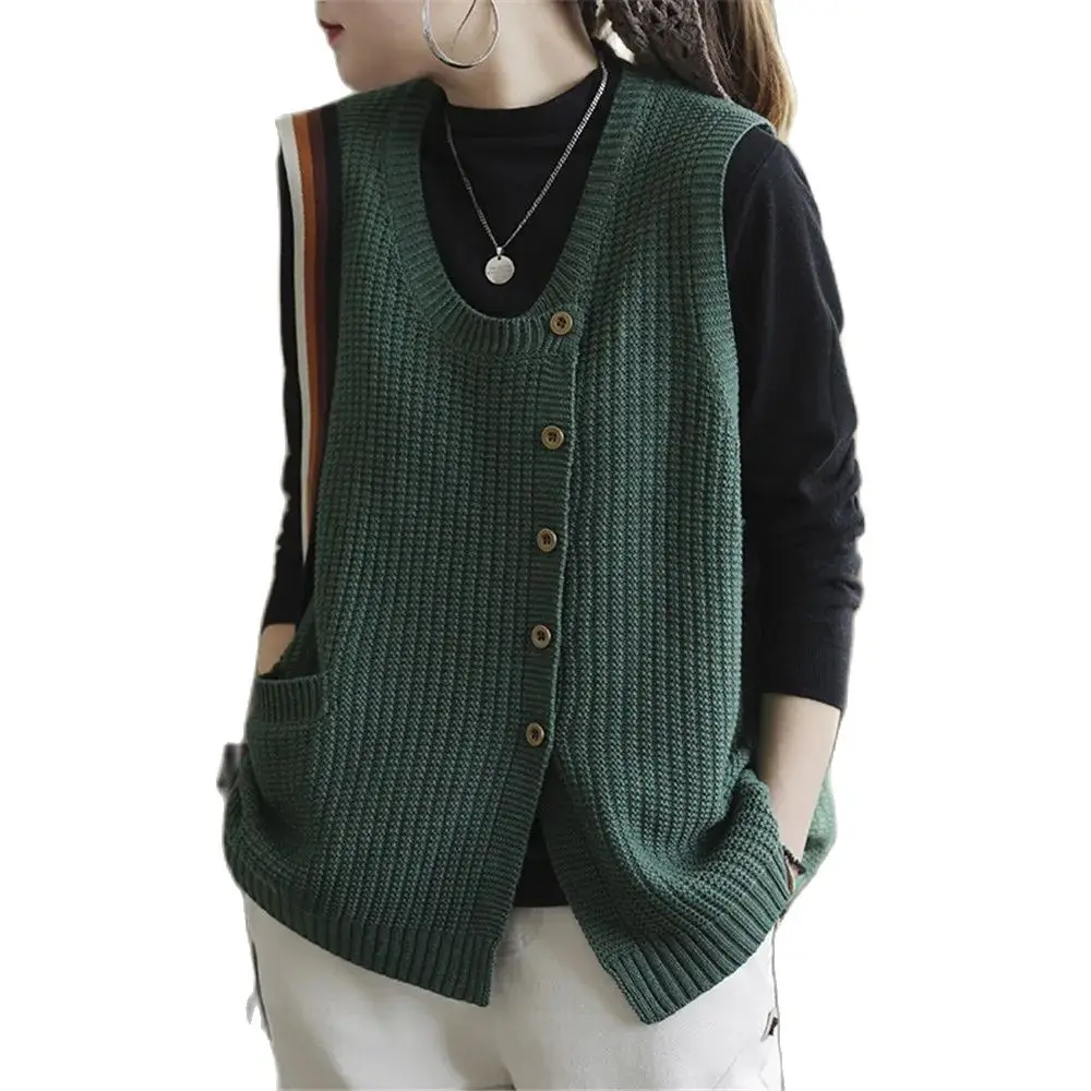 Spring Autumn 2024 Ladies knitting Sweater Vest Jacket Loose Sleeveless Women\'s Waistcoat  Fashion Female Pullover Clothing Tops