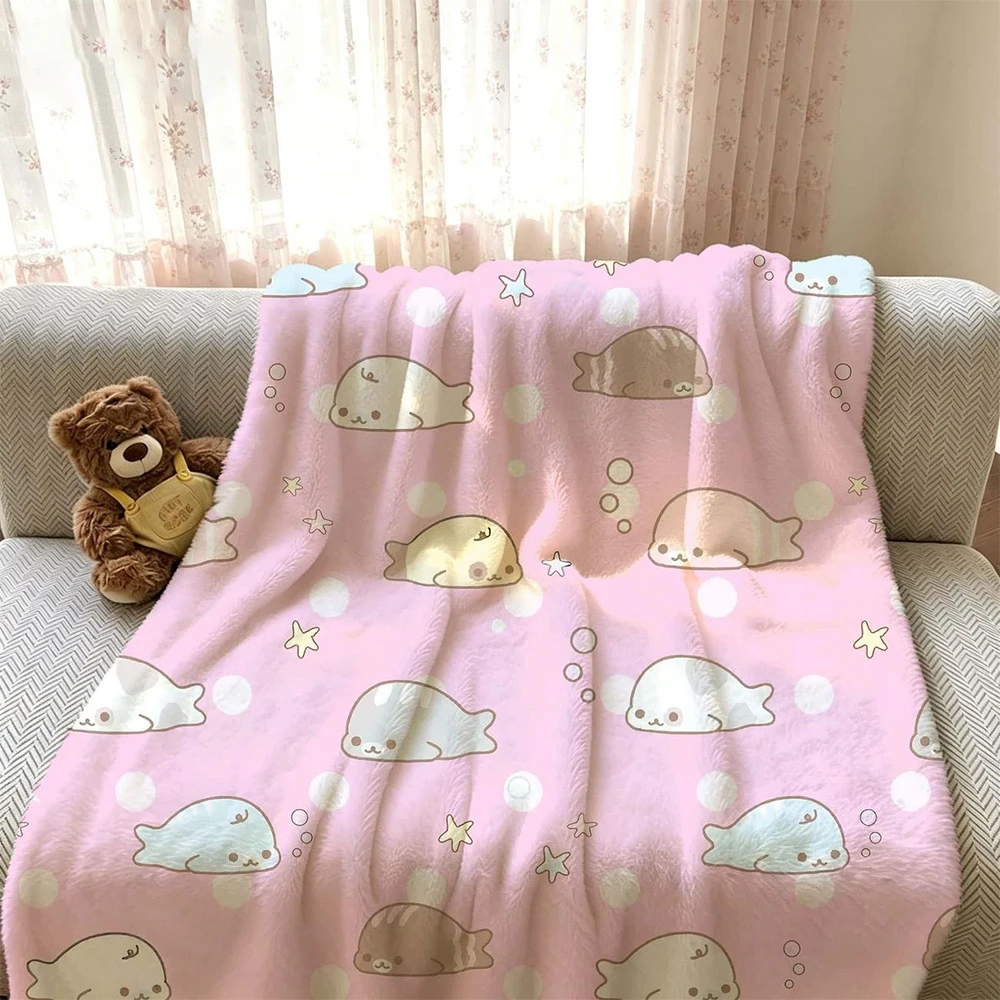 Lovely Seal Flannel Blanket Soft Sofa Leg Cover Office Nap Dorm Home Throw Fluffy Seal Character Blanket Warm Cozy Sofa Bed Offi