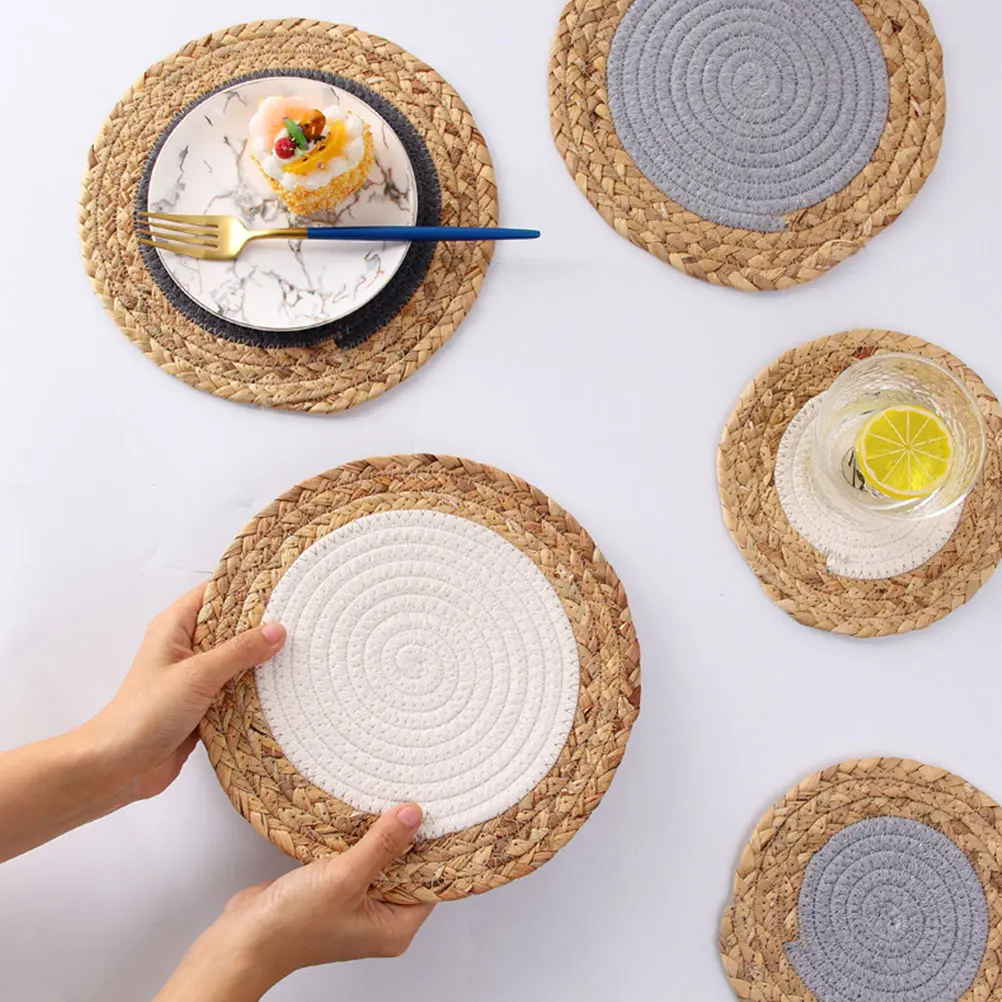 

2Pcs Straw Placemat Heat Resistant Round Woven Insulated Table Mat Decorative Kitchen Placemat Anti-Scald Coaster