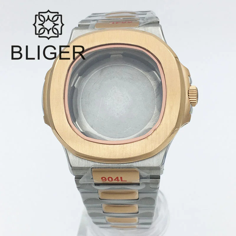 

BLIGER 40mm Two-tune Rose Gold Square Watch Case Sapphire Glass Stainless Steel Fit NH35 NH36 ETA2824 PT5000 Movement