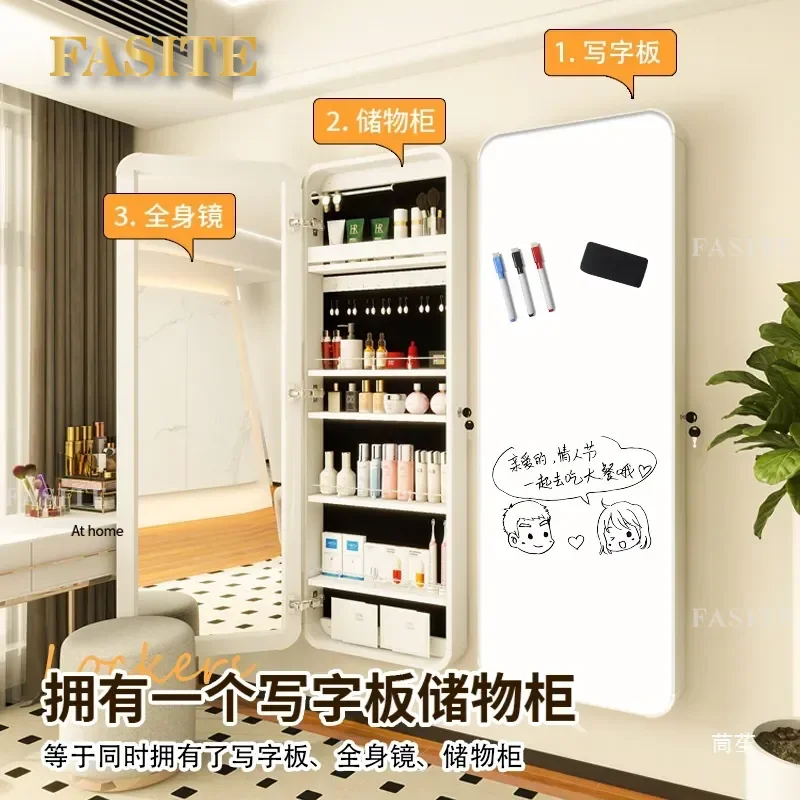 For Wall Mounted Full Body Mirror Jewelry Storage Cabinet with Integrated Magnetic Whiteboard Concealed Invisible Design