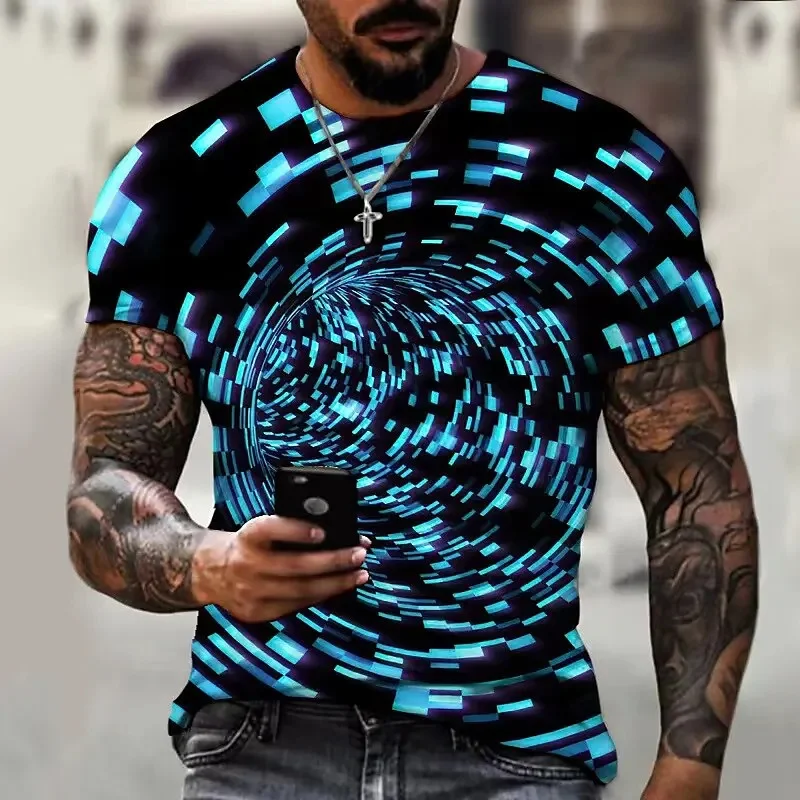 3D Printed Cool Abstract T-Shirt For Men Psychedelic Pattern Tees Summer Short Sleeve T-Shirts Oversized Round Neck Loose Tops