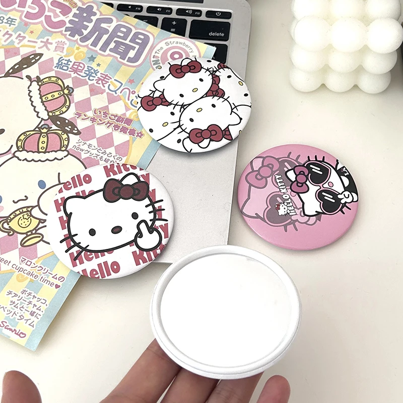 Sanrio Anime Kawaii Cute Hello Kitty Makeup Mirror Cartoon Sliding Cover Portable Small Round Mirror Gifts For Girls