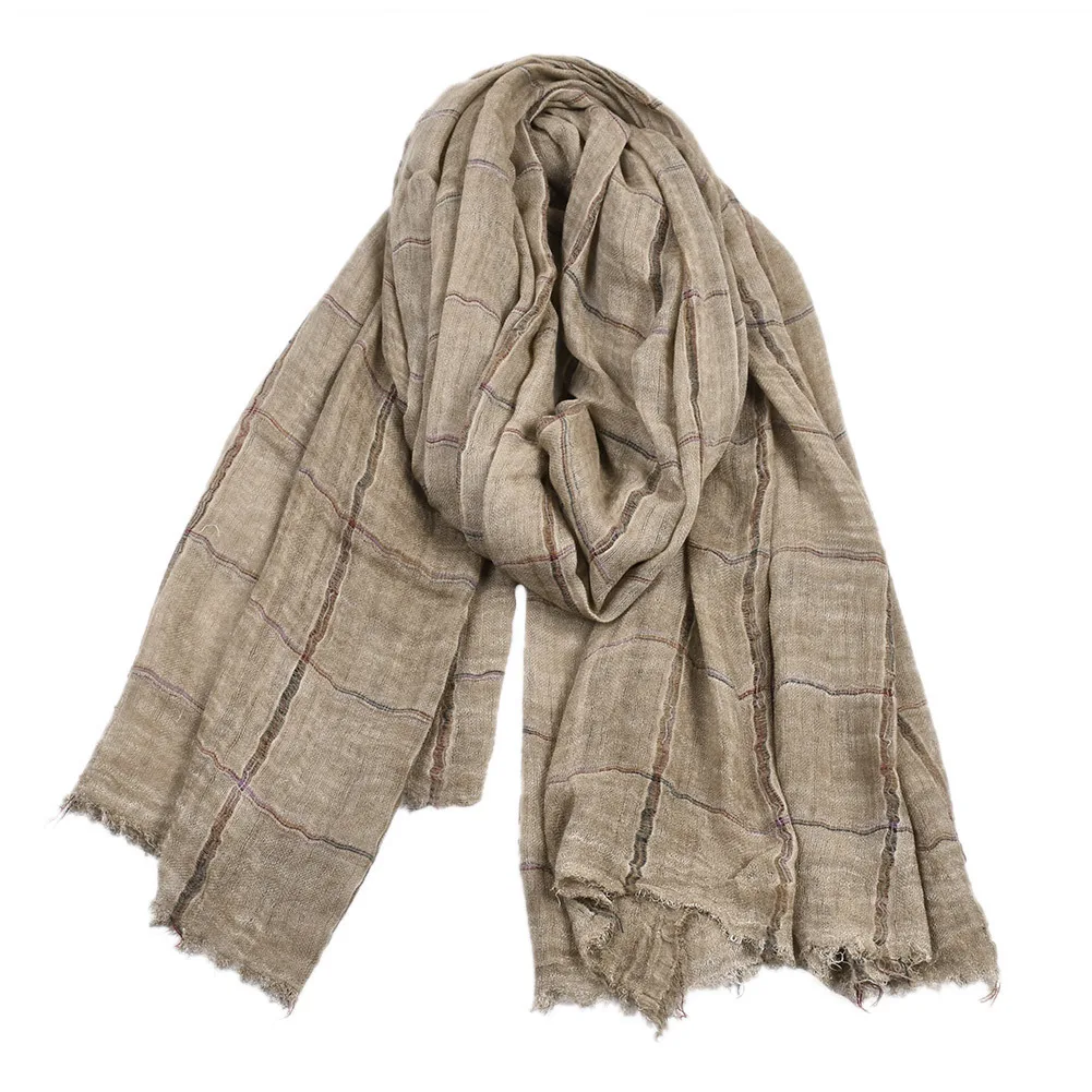 

Men's Khaki Plaid Cotton Linen Scarf Warm Long Autumn Winter Shawl Fashionable Neckwear for Men
