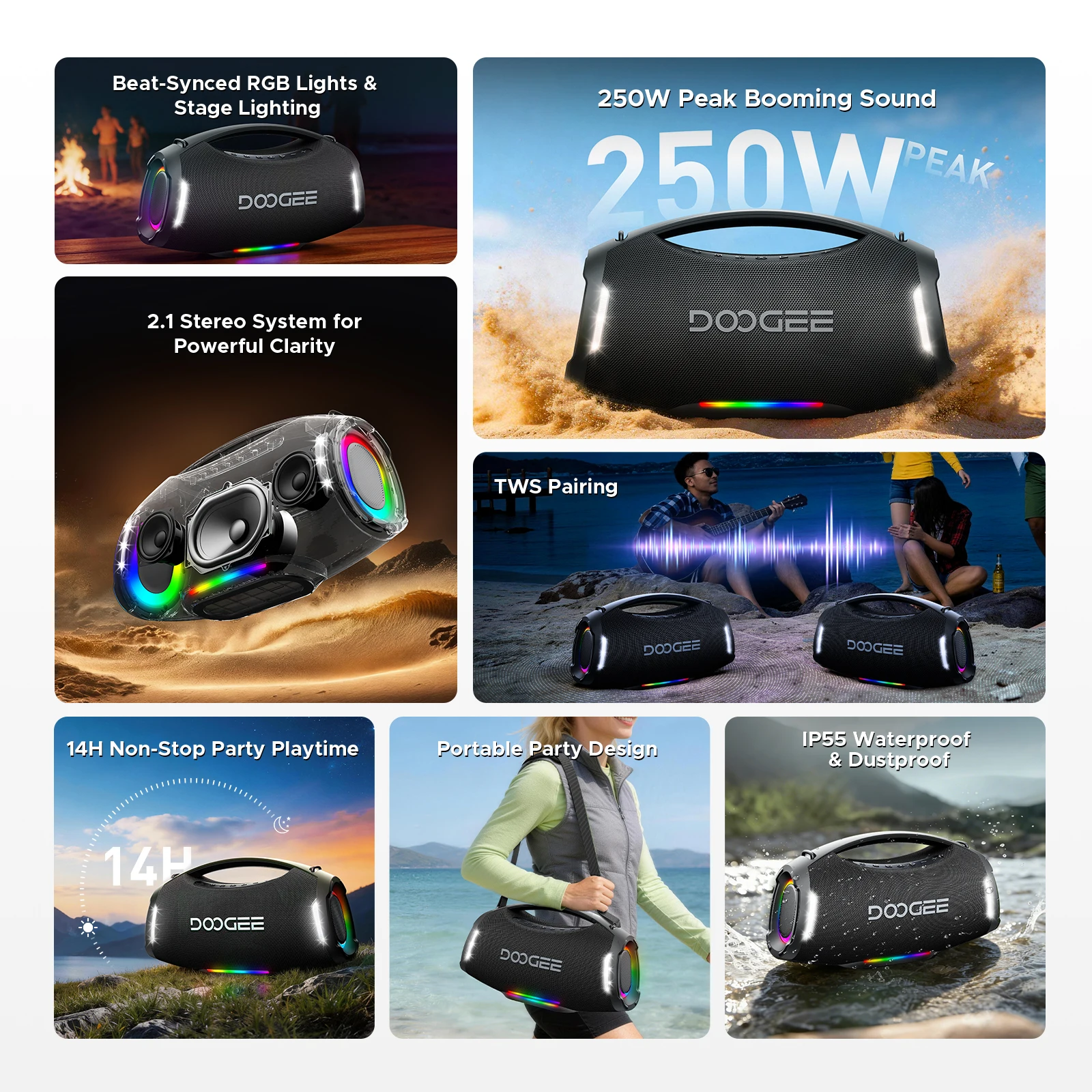 DOOGEE Wild Boom Pro Wireless Speaker Outdoor Portable Subwoofer