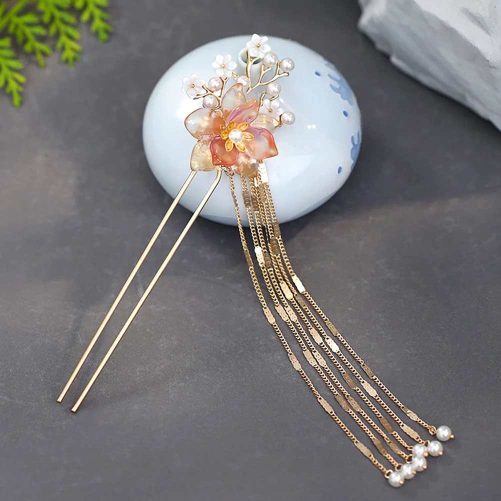 

1pc Alloy Vintage Flower Tassel Stick Retro Hairpin Chinese Style Hair Fork Smooth Edges Daily Wear Decoration Prop