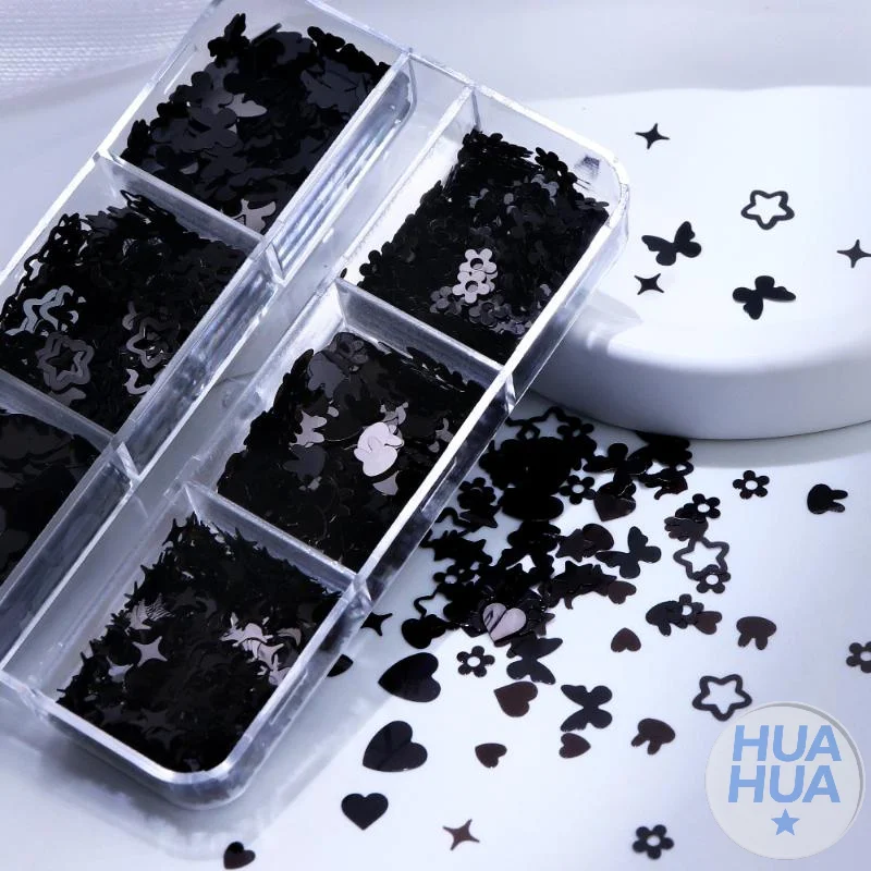 6 شبكات سوداء على شكل قلب فراشة ستار مسمار بريق ديكور مختلط رقائق مانيكير pailletes مذهل الترتر لتقوم بها بنفسك مسمار مانيكير