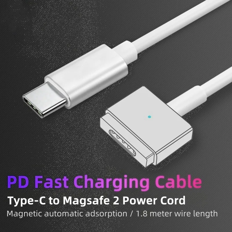 USB-C ( Type-C ) To Magsafe 1/2 Fast Charging Cable Magnetic L / T-Head For MacBook Air/Pro 45W 60W 85W A1466 A1502 A1398 Series