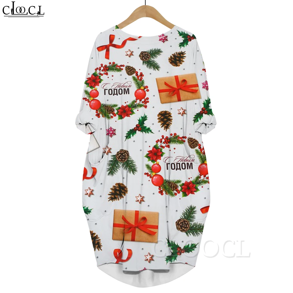 CLOOCL Retro Fashion Pocket Dress Christmas Envelope 3D Printed Comfortable Long Sleeves Oversized Dress Summer Dress Women 2022