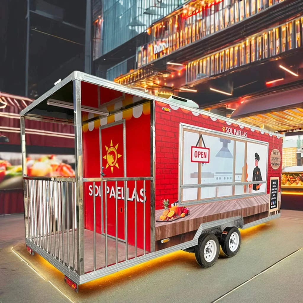 2026 Best Selling Square Stainless Steel Food Trailers Mobile BBQ Truck For American Hamburger Steak And Hot Dogs
