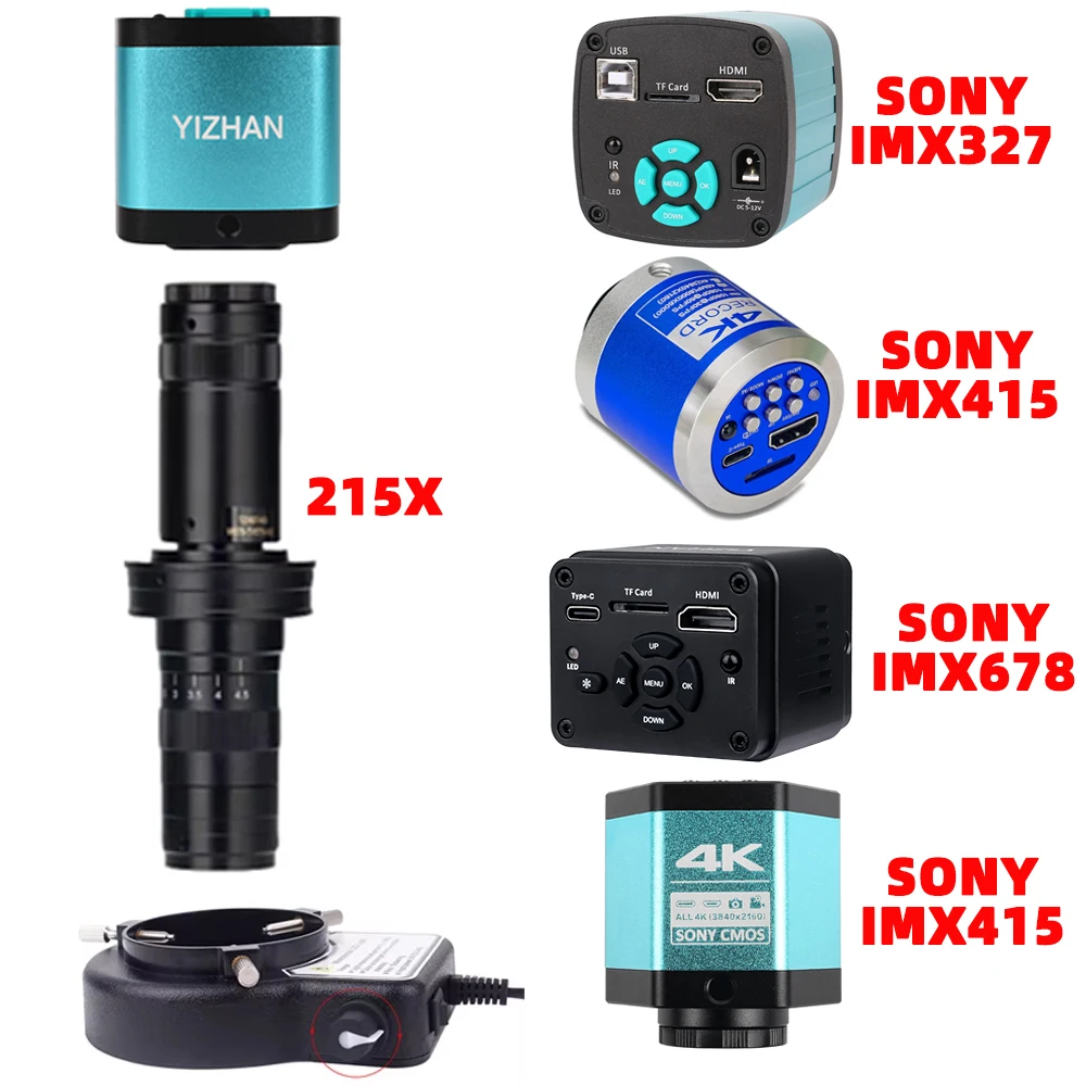 

215X Lens 4K Professional Industrial Microscope For Soldering, UHD HDMI Digital Microscope Camera Adjustable Zoom Lens C-mount