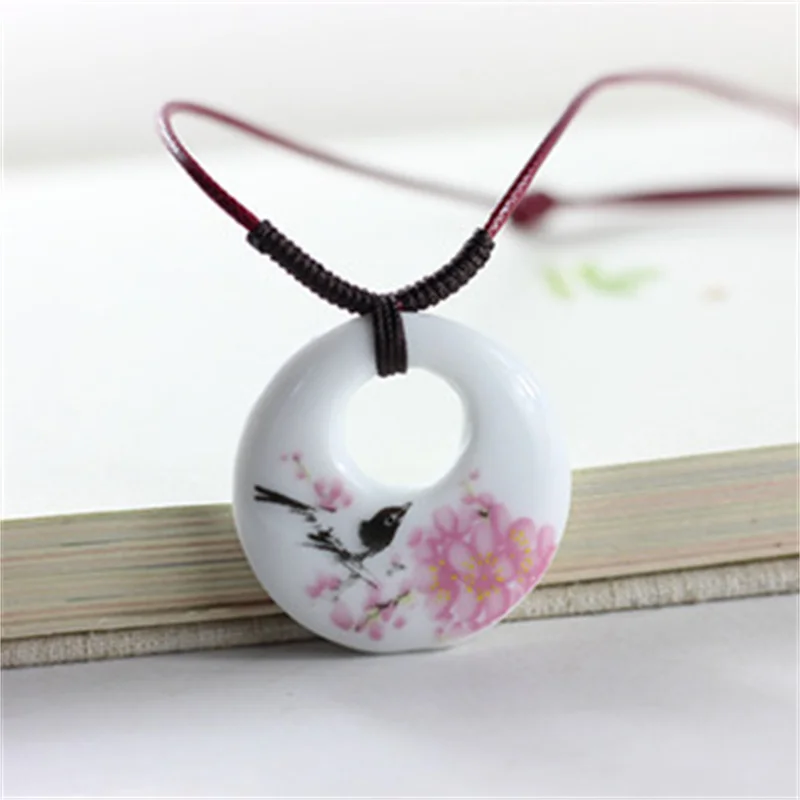 Handmade Vintage Ceramic Necklace Ethnic Style Chinese Jingdezhen Pendant Unique Women\'s Accessory  Collar Collares Jewelry