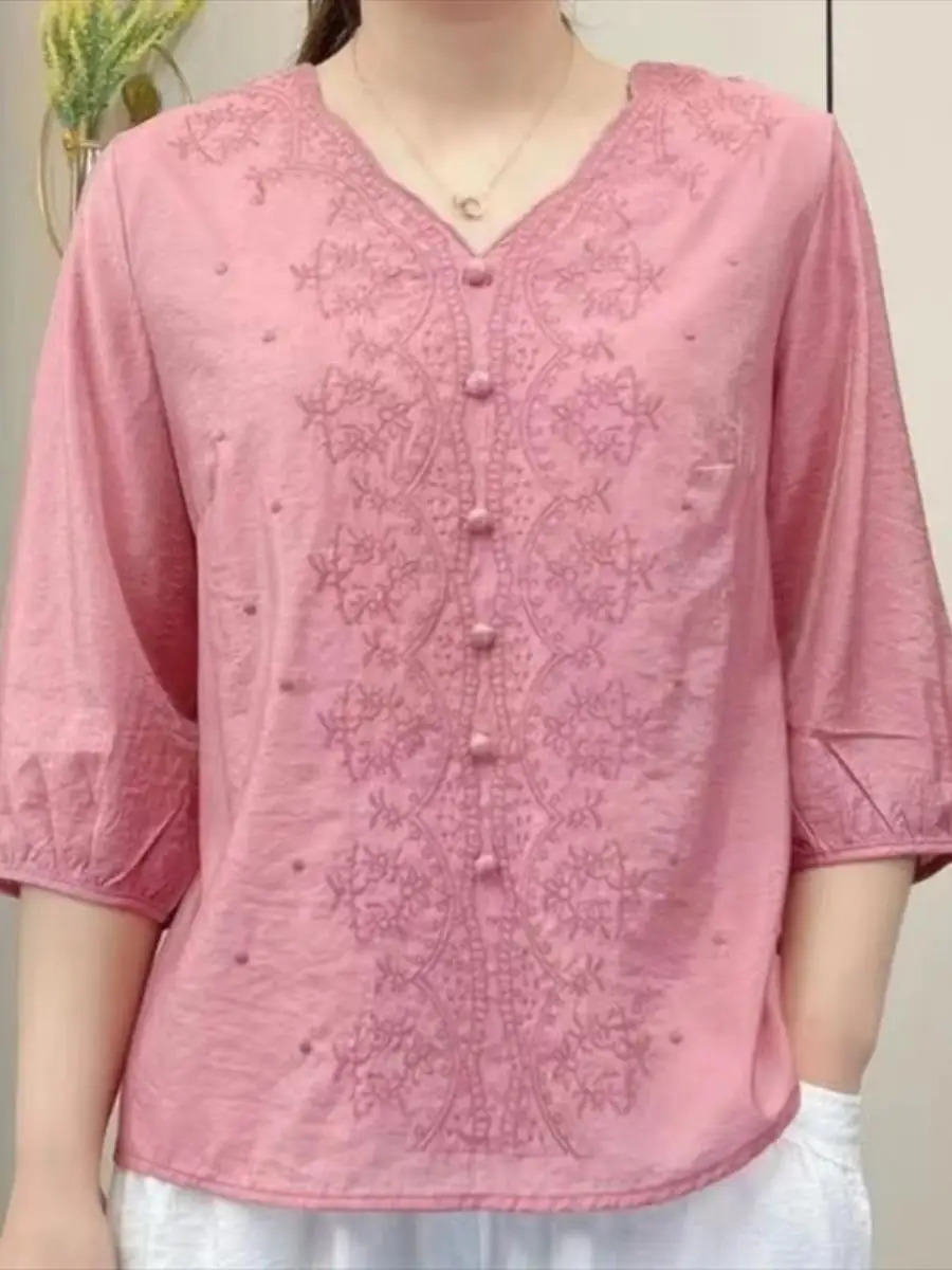 conjunto-feminino-de-verao-retro-bordado-em-algodao-e-linho-com-decote-v-e-manga-media-tamanho-grande-casual-duas-pecas-e