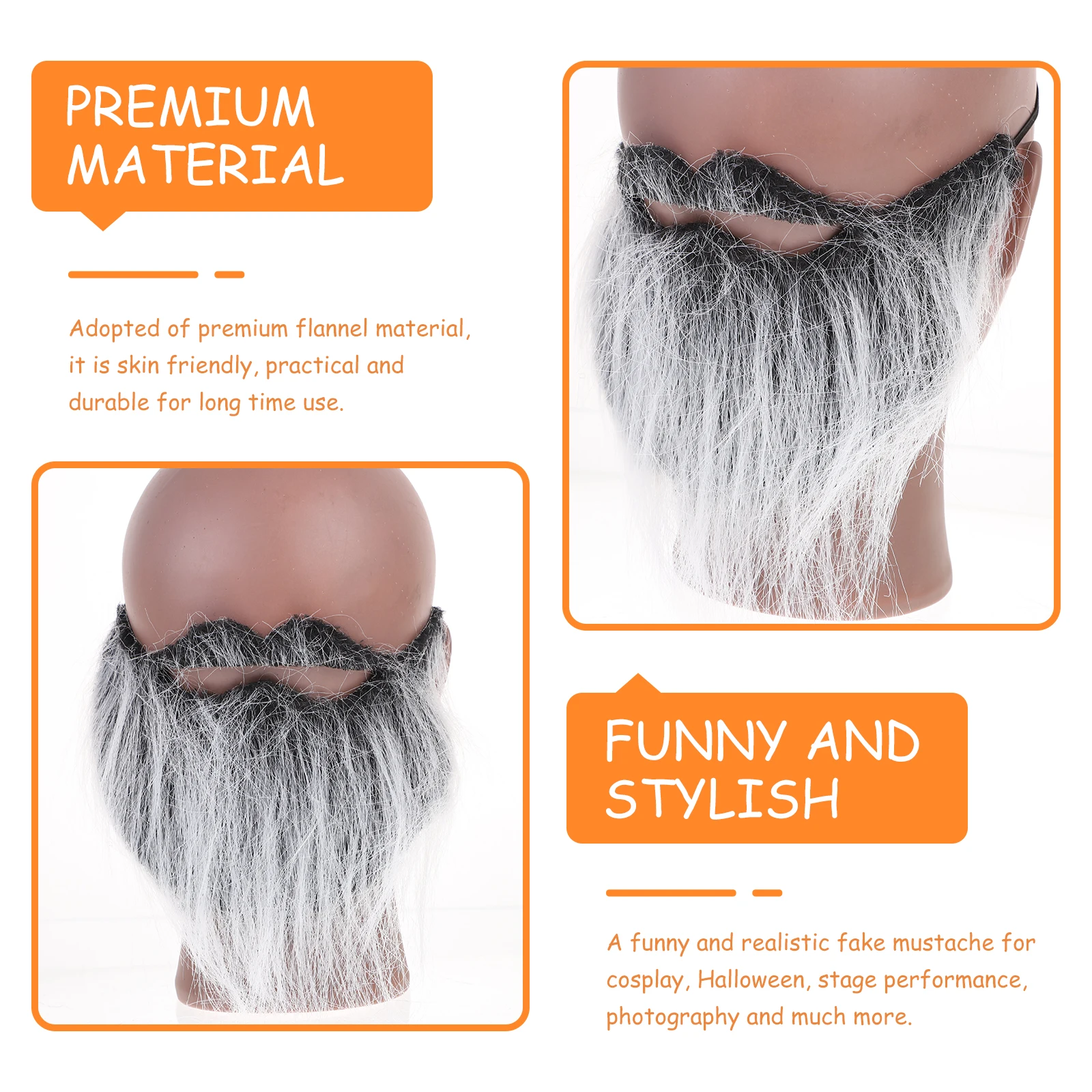 

3pcs Funny Fake Beard Props Realistic Mustache Costume Whiskers for Halloween Cosplay Stage Kids Adults Premium Flannel False