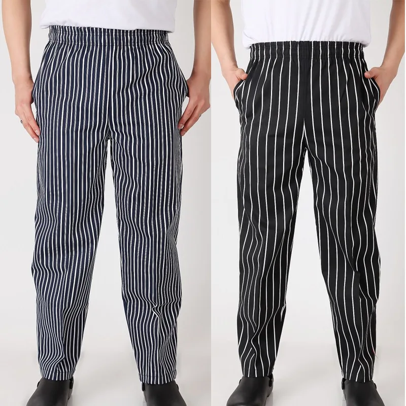 

Striped Chef Work Pants Elastic Waist Zebra Pants Restaurant Canteen Kitchen Uniform Pants