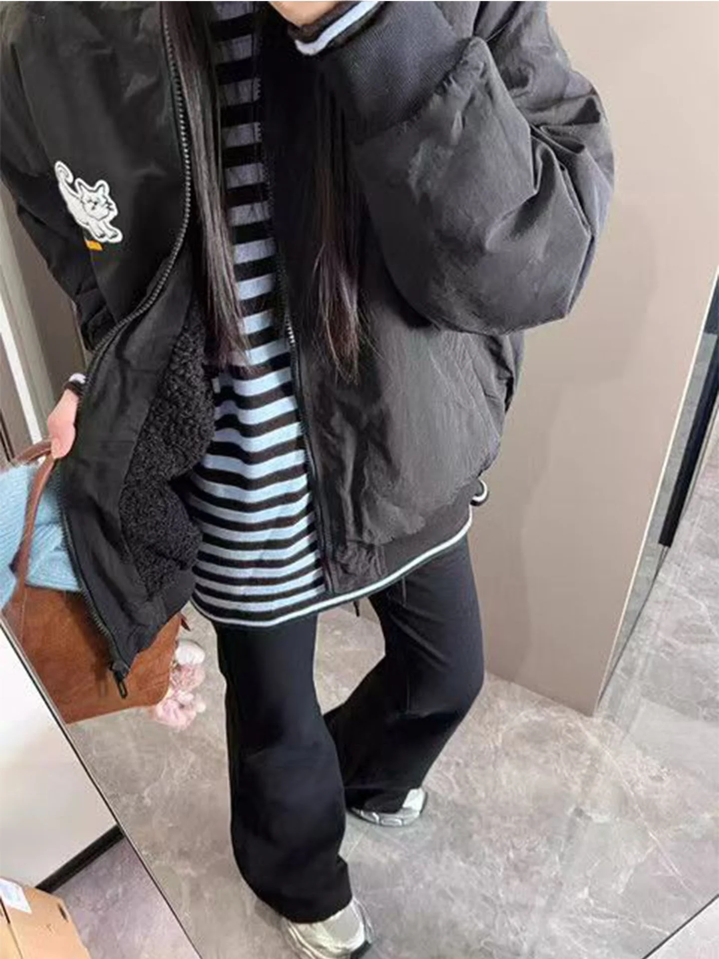 Warm Fce Lined American Sle  Embroidery Baseball Cotton Jaet Women Winter New Loose Korean Sle Student Faion Ou...