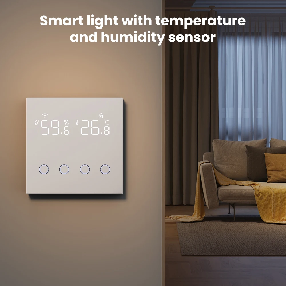 AVATTO WiFi 3 In 1 Smart Scene Switch With Temperature And Humidity Display,Light Scene Switch For Tuya Alexa Google Home Alice