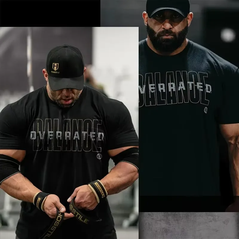 2026 New Muscle Fitness Workout T-shirt Loose Fit Short Sleeve Tops Breathable American GYM Sports Streetwear Tees