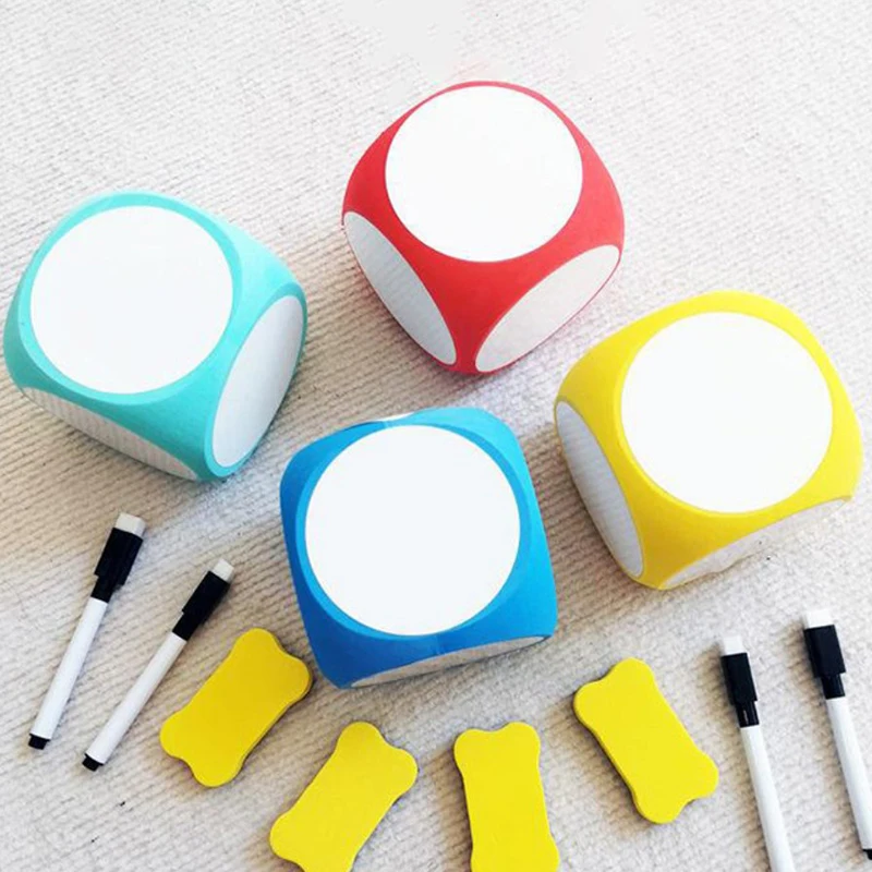 1PC Multi-Purpose Educational Dice Multi-Color Dice Cubes Blank Erasable Educational Utensils Erasable Cubes