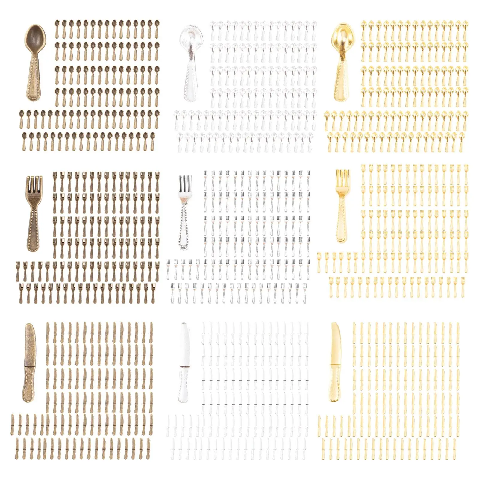 100 Pieces 1:12 Scale Dollhouse Tableware Miniature Cutlery Set Spoon Fork Knift