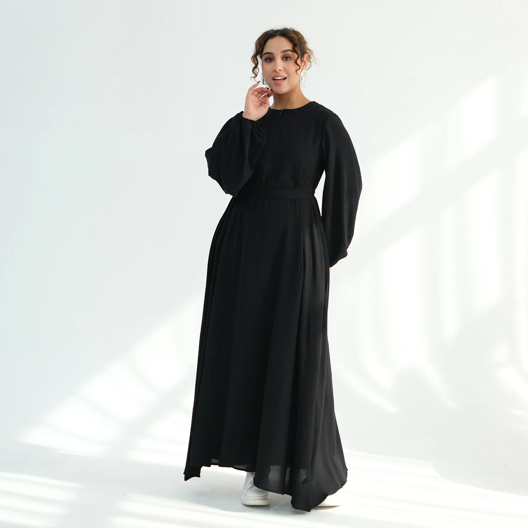 

2026 New Modest Dress for Muslim Women Eid Ramadan Dubai Abaya Elegant Female Casual Zip Front Long Robe Islam Clothing Jalabiya