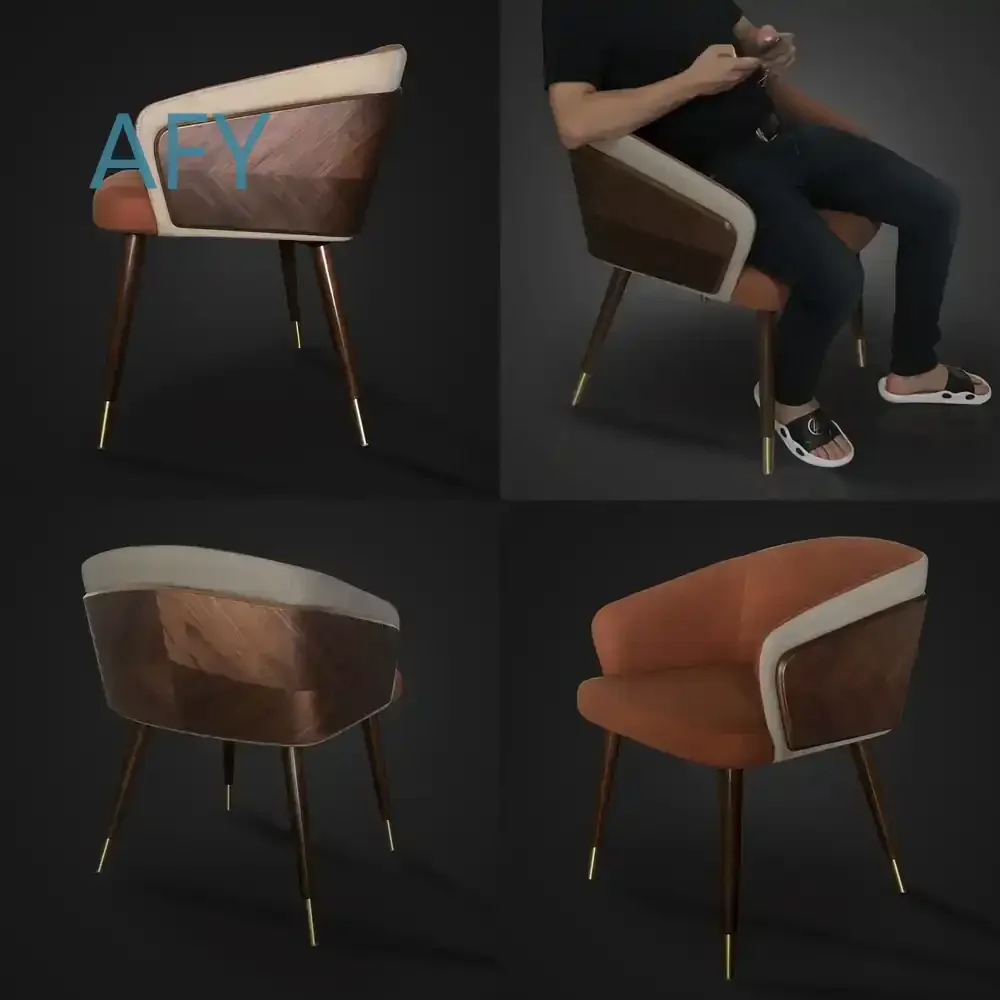 Esszimmerstuhl im Nordischen Stil für Zuhause und Restaurant Moderner Einfacher Kreativer Internet-Trend Ins-Style Massivholzstuhl mit Leder