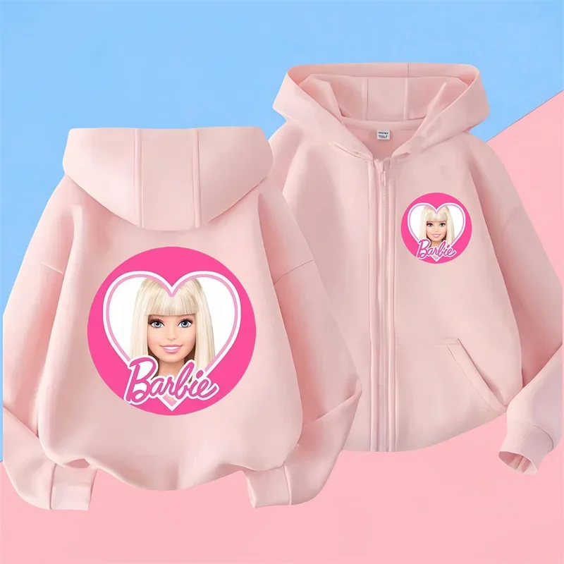 Kawaii Barbie Children long Sleeves Anime Cartoon Girls Boys zipper hoodie Soft All-Match Y2K Kids Clothes Streetwear