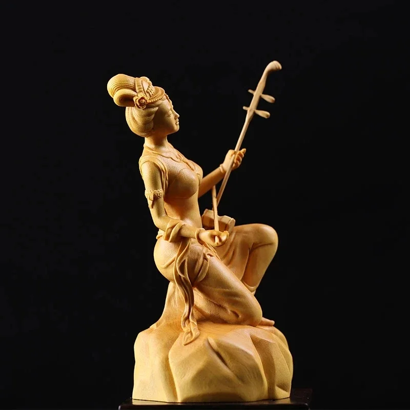 Orient Classical Chinese Fiddle Erhu Beauty Women Statue Home Decor Wood Craft Statue Statues For Decoration