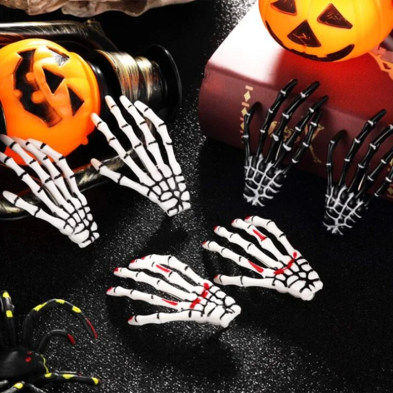 Halloween Skeleton Hands Bone Claw Hair Clip for Women Girls Accessories Plastic Metal Skull Horror Zombie Punk Rock Hairpins