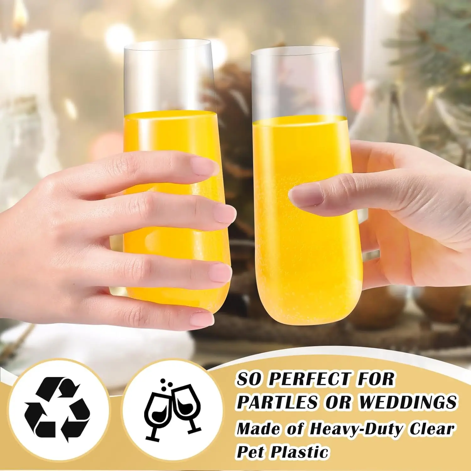 20PCS Free BPA 9oz Flute Recyclable Unbreakable & Clear Plastic Champagne Glasses Flute for Package
