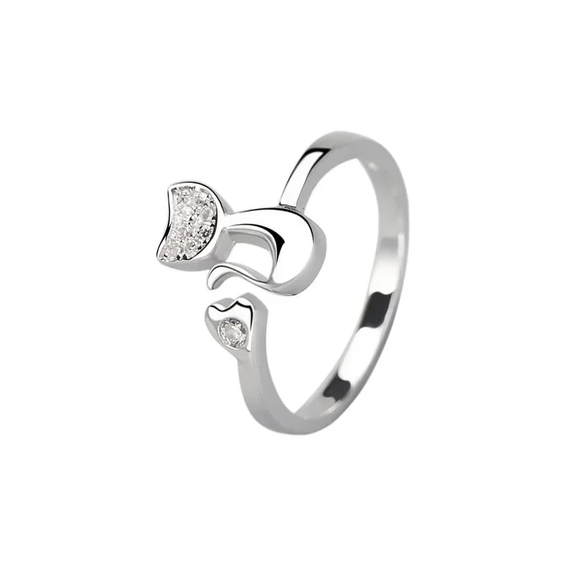 Charm Crystal Top Quality Cubic Zirconia Crystal Inlaid Cute Animal Cat Ring for Women Girls Fashion Animal Anillo De Mujer Open