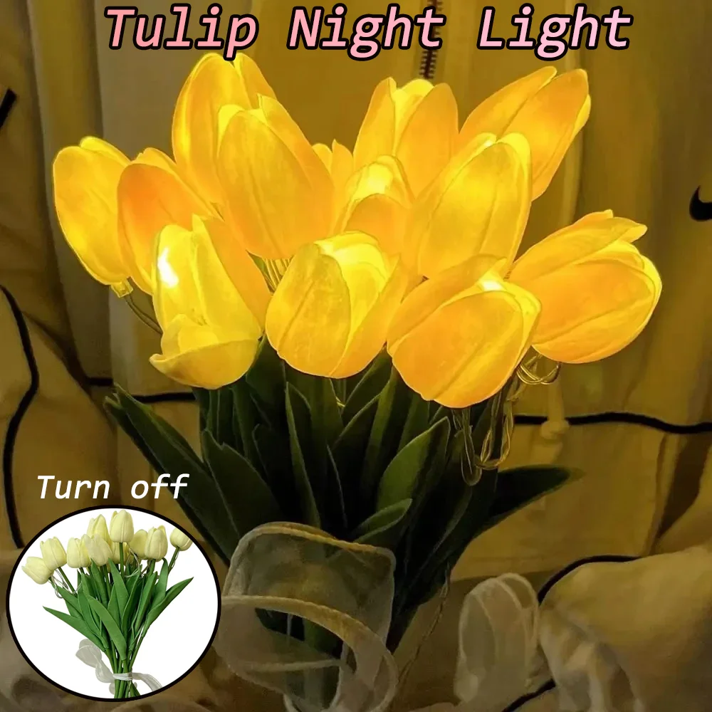 5/10/15PCS Tulip Simulation Flower Luminous LED Tulip Bouquet Tulip Night Lamp Christmas Gift Valentine's Day Flower Home Decor