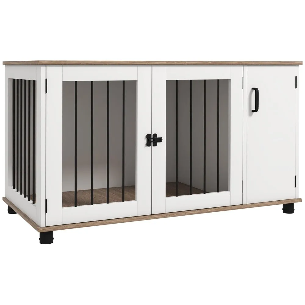 Dog Crate Furniture with Storage Double Doors for Large Dogs Walnut