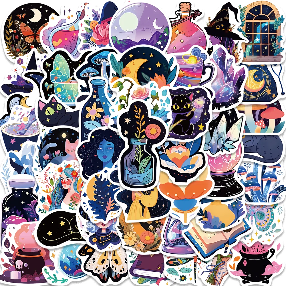 50pcs Cool Night Magic Stickers for Envelope Computer Scrapbook Guitar Motorcycle Helmet Diary Waterproof DIY Decoration