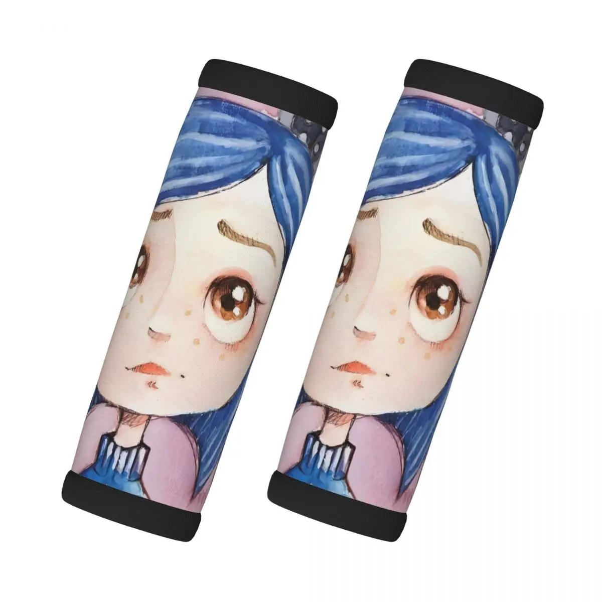 

Custom Coraline Horor Cartoon 2 Pcs Luggage Handle Wrap Suitcase Identifier Handle Grip Neoprene Luggage Door Handle