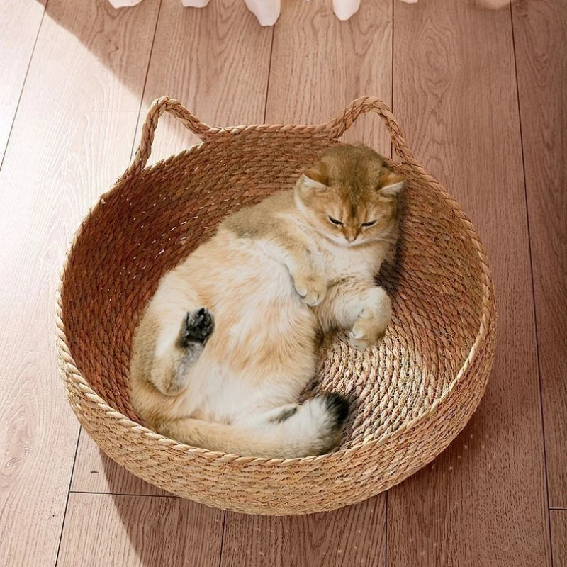 

Cat Bed Four Season Cat Scratching Board Rattan Washable Rabbit Litter Cat Supplies Woven Removable Cushion Sleeping House