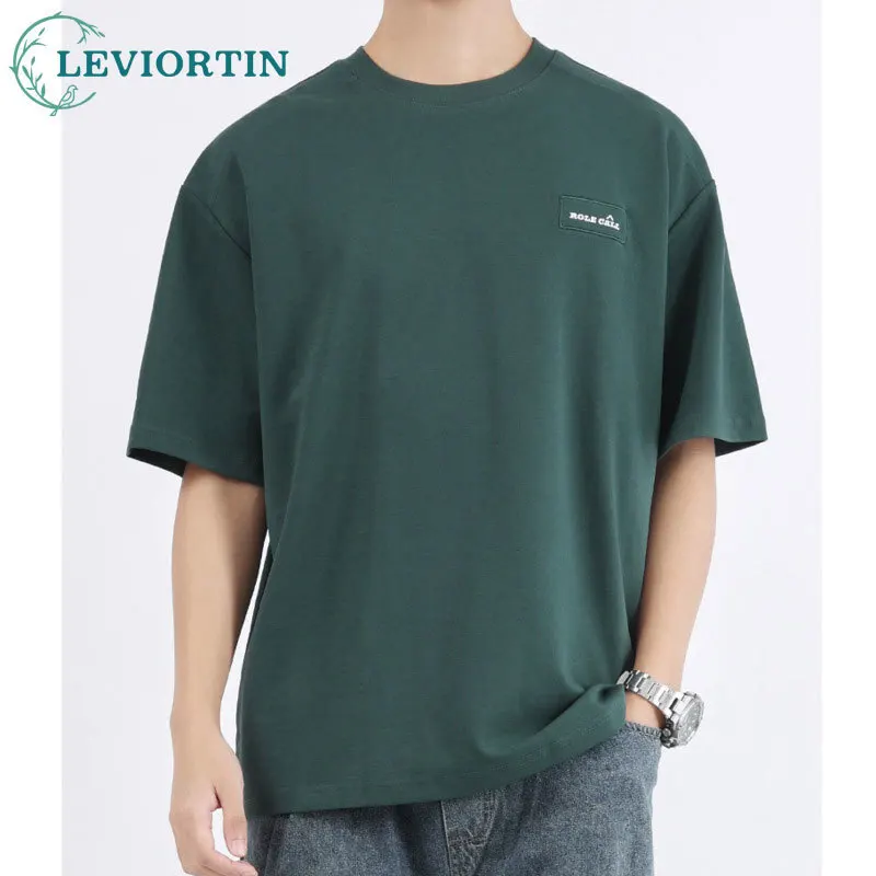 

Men's summer youth fashion embroidered short sleeved light luxury casual loose fit T-shirt round neck fashionable trend top