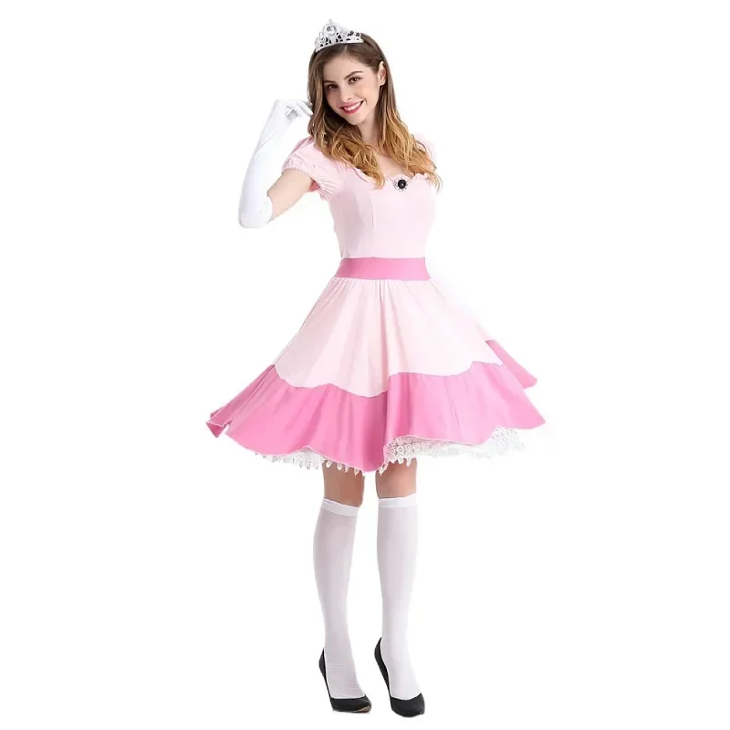 Adult Princess Costume Women Peach Dance Short Skirt Cosplay Party Halloween Fantasia Masquerade Dress Up Clothi MN9