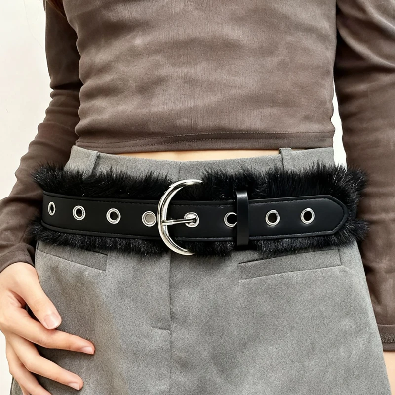Y2K حار بنات حزام قطيفة القوطية الشرير الخصر سلسلة الرجعية تقليد الفراء الخصر سلسلة ثقافة فرعية الخريف الشتاء Harajuku مثير حزام #4