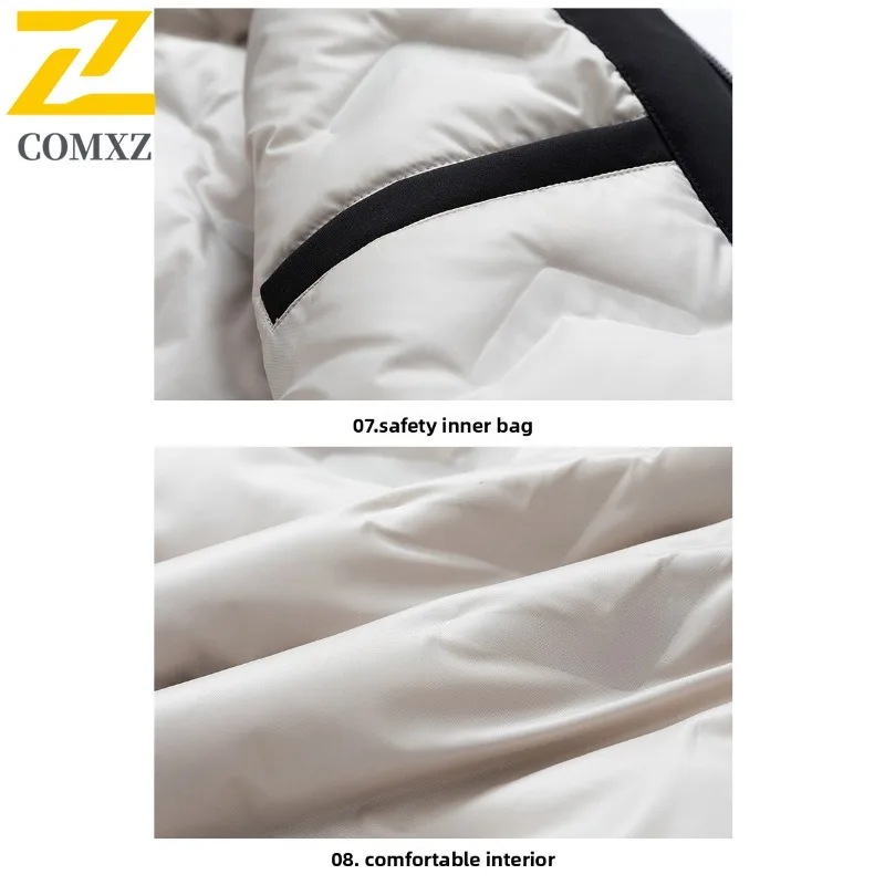 COMXZ Men Down Jacket Winter New Trend Casual Baseball Collar Cold Proof Thermal American style waterproof  Gray Duck Down Coat