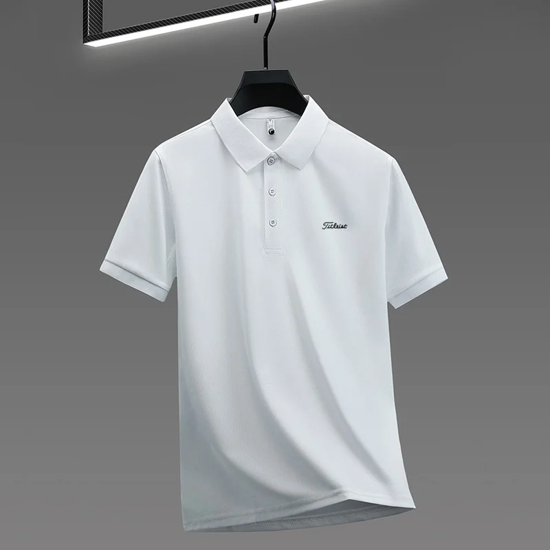 Business Casual Herren Neues Kurzarm-Poloshirt mit Kragen und Knöpfen, Einfarbig mit Schriftzug, Bequemes Atmungsaktives Herren-T-Shirt – Detail 27