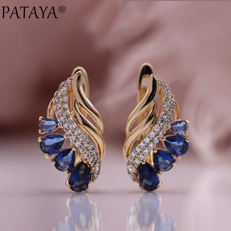 PATAYA New Water Drop Natural Zircon Women Earrings 585 Rose Gold Color Luxury Fashion Jewelry Unique Colorful Drop Earrings