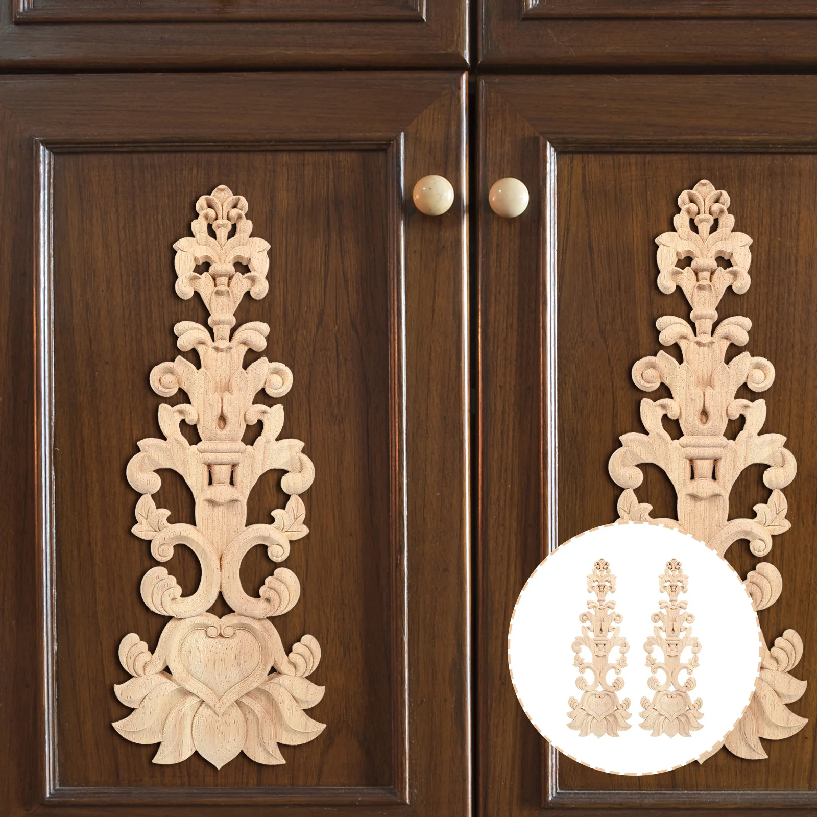 

2Pcs European Style Decorative Cabinet Door Inlay Wood Carved Applique for Home Furniture Renovation Retro Creative Onlay